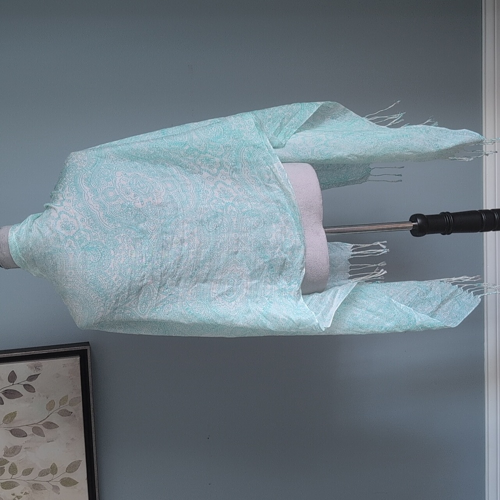 Light Aqua Paisley Shawl Scarf - Picture 4 of 8
